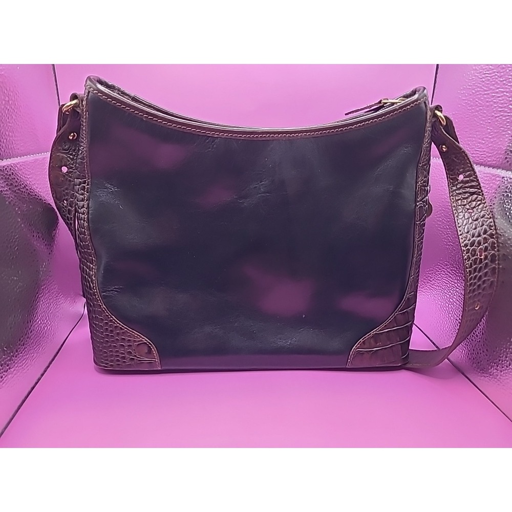Vintage Brahmin Black And Brown Crocodile Leather Shoulder Handbag Crossbody - Picture 6 of 16